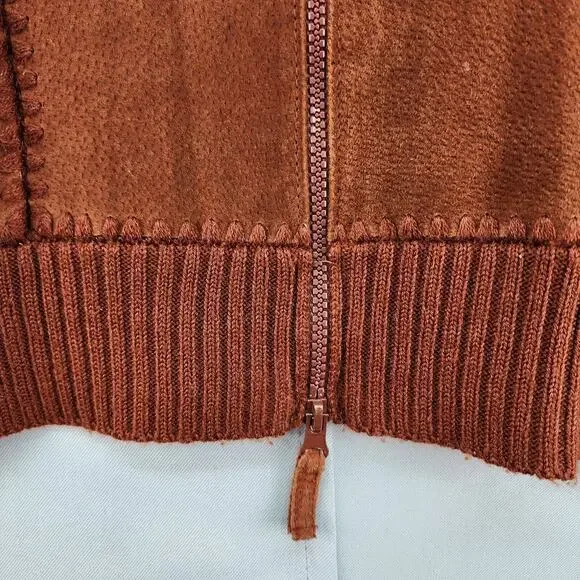 VTG Designer Studio Original XLARGE Sweater Leather Suede Jacket Brown Patchwork - Picture 8 of 16